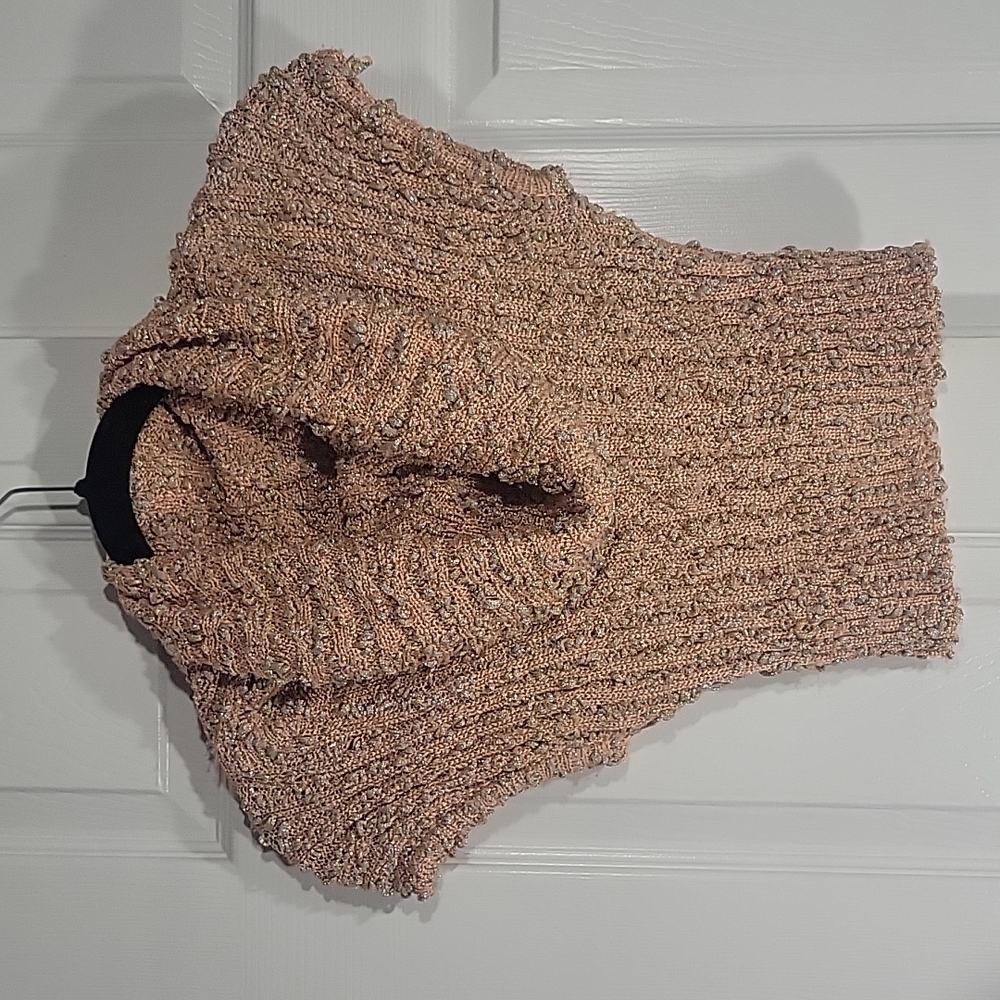 Bebe crop knitted turtleneck glittery peach top